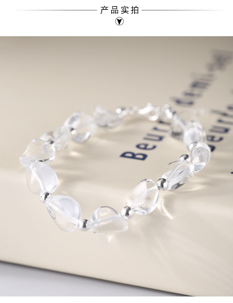 925 sterling silver irregular crystal spotted silver bead bracelet for women, simple handcrafted design, versatile beaded bracelet B3238 pic 12