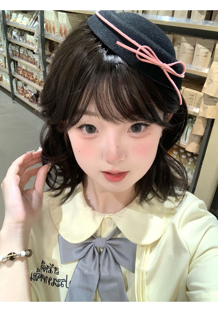 韩系可爱黑色丝绒蝴蝶结礼帽甜美少女jk圆顶贝雷帽女水手海军帽子详情12