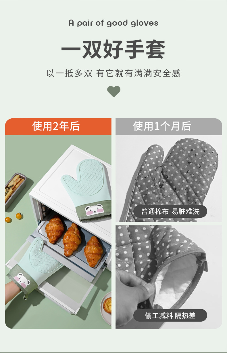 防烫手套耐高温烤箱微波炉烘焙手套加厚厨房高温硅胶隔热手套批发详情4