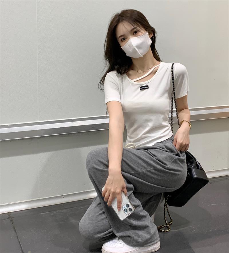 不规则设计感短袖T恤女夏季韩版2023新款辣妹风欲白色打底上衣详情16