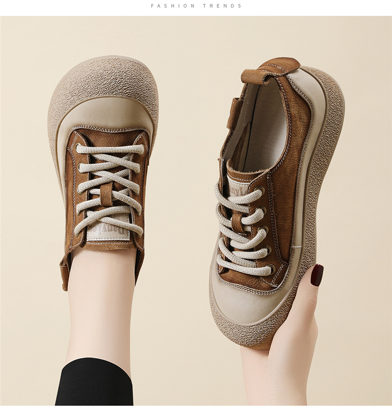 头层牛皮休闲真皮运动鞋女2025新款春秋复古板鞋潮鞋旅游鞋百搭详情7