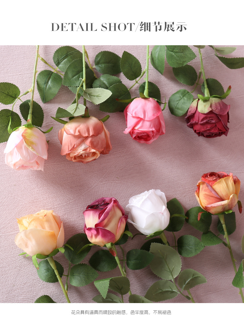 复古仿真单枝烤边圆玫瑰摄影道具婚庆家居花艺摆件仿真焦边玫瑰详情10