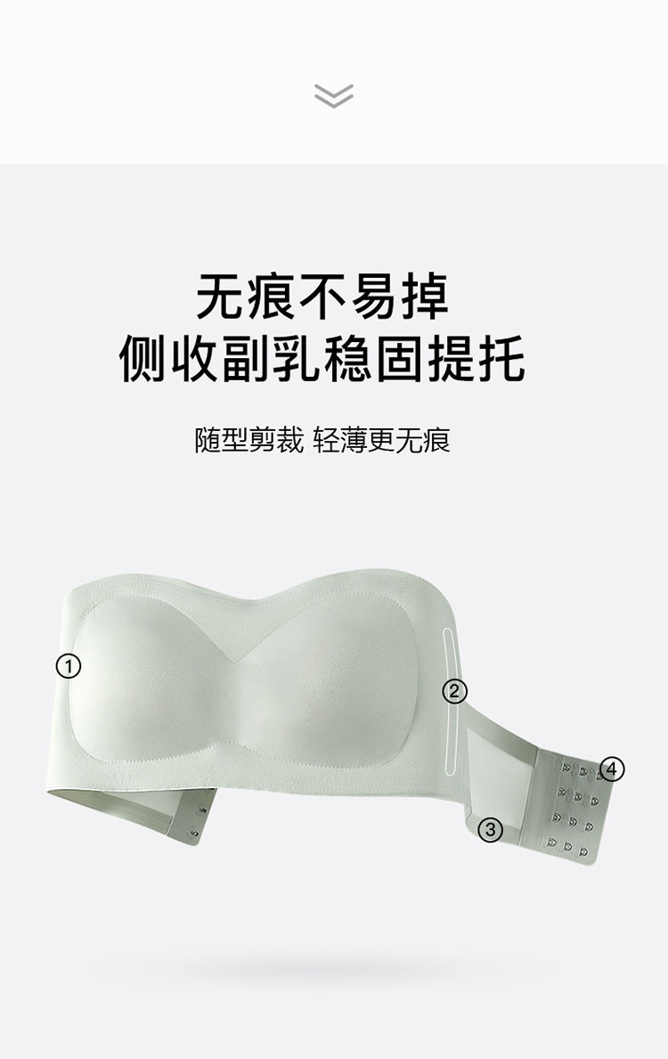 超级稳 无肩带内衣女暴汗狂走不掉抹胸无痕裹胸防走光文胸罩正品详情9