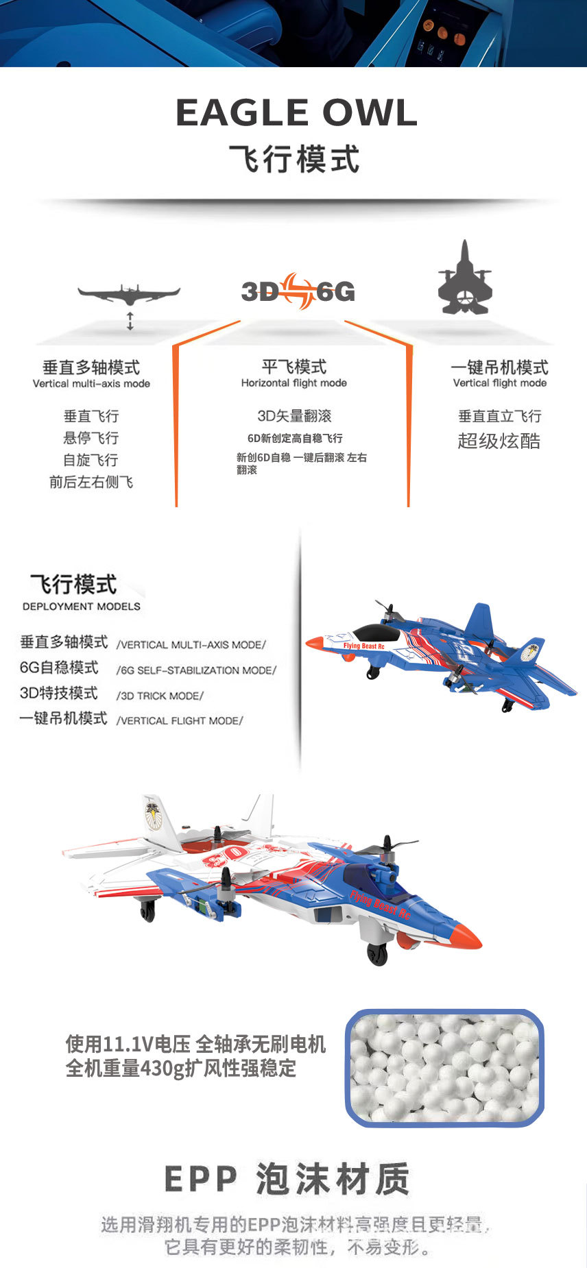 新品遥控无刷高清摄像带屏幕飞机特技玩具遥控泡沫飞机详情2
