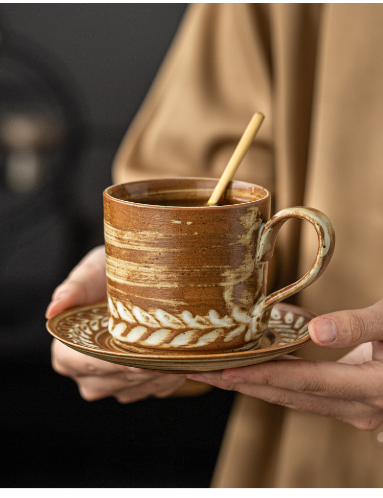 小麦纹咖啡杯碟套装家用复古欧式卡布奇诺拿铁杯子花式咖啡拉花杯详情14