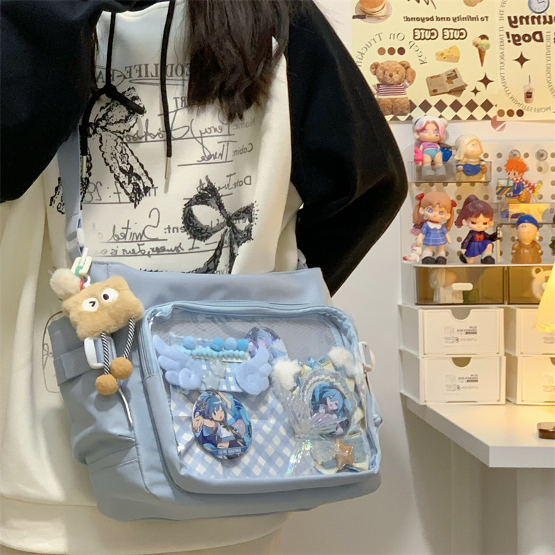 学院风痛包日系ins透明书包大容量简约单肩斜挎包时尚少女邮差包详情18