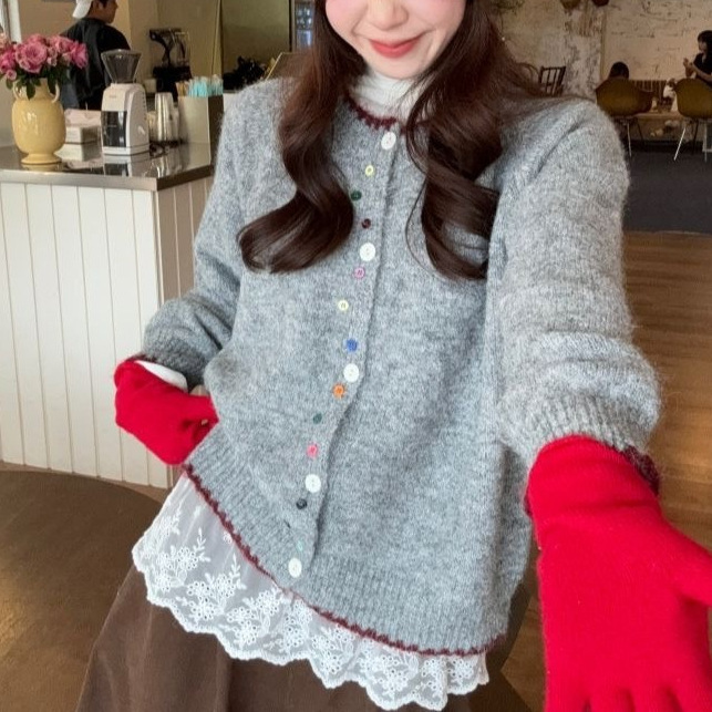 2025秋冬季韩系慵懒风彩扣针织开衫百搭上衣宽松软糯女式毛衣外套详情6