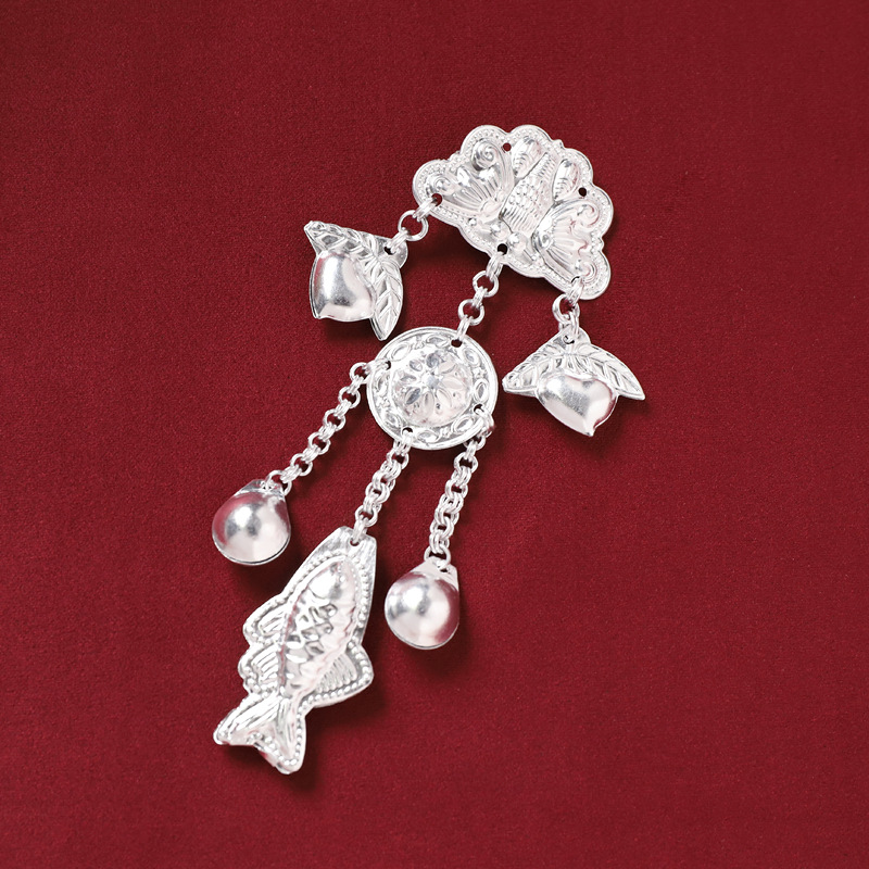 Miao ethnic style headwear, hair clips, retro Miao silver tassels, foot swaying, Hanfu, ancient style, Warring States period robe, side hair clips for women pic 7