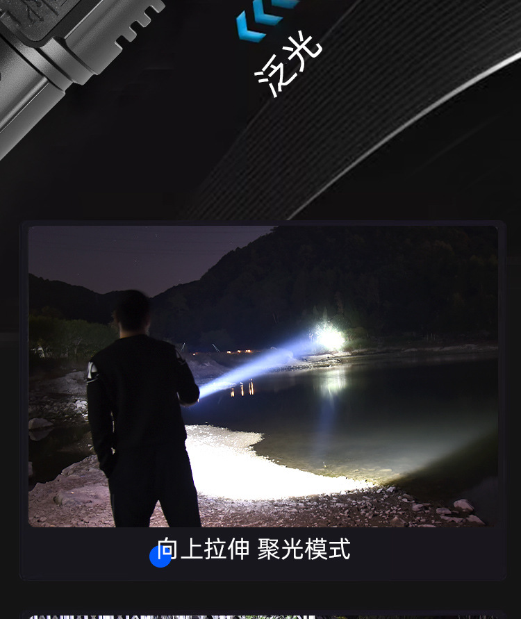 跨境30W白激光手电筒 内置TYPE-C充电带电量显示/笔夹 远射手电筒详情8