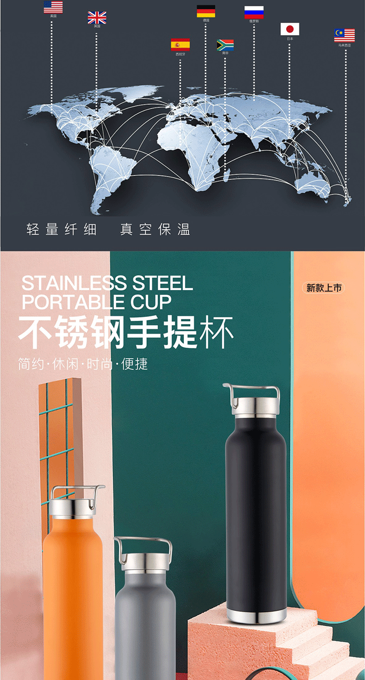 Cross-border 304 American large-mouth sports water bottle, 650ML vacuum double-layer mountaineering water bottle, outdoor portable hand-held sports bottle pic 2