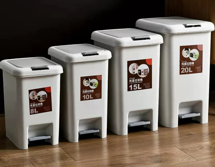 Foot-operated trash can, household creative large foot-operated plastic storage bucket with lid and slit, bathroom garbage wastebasket pic 1