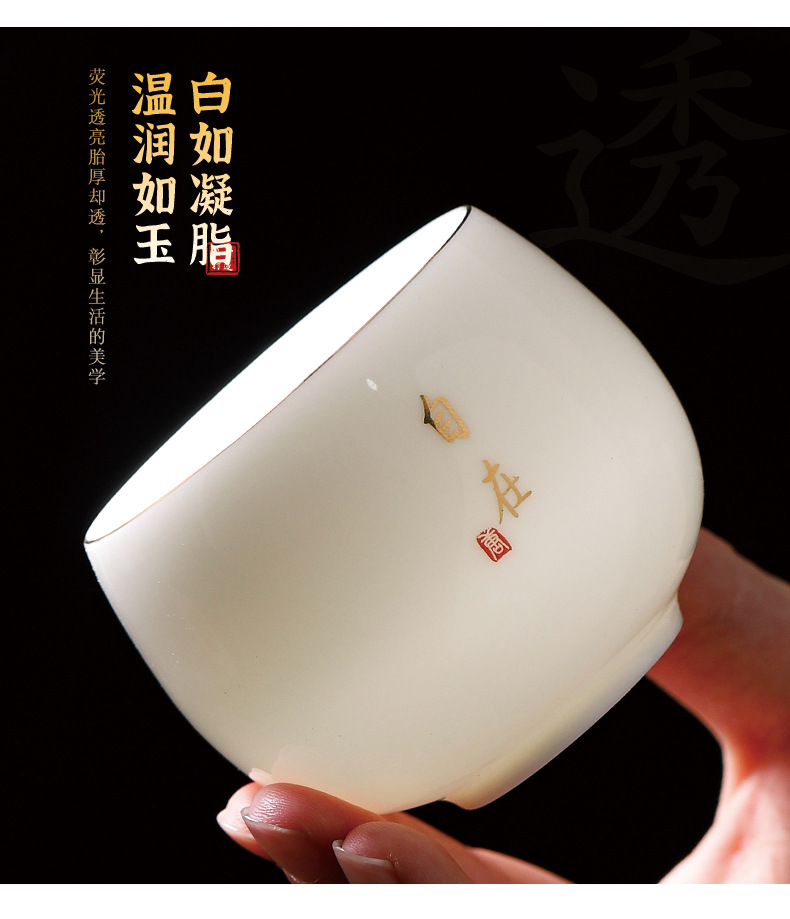 陶瓷主人杯单杯羊脂玉白瓷茶具品茗杯家用茶杯百家姓刻字logo礼品详情5