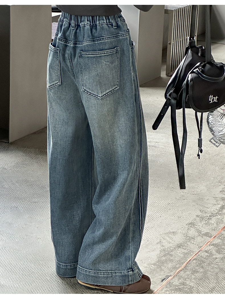 【摩卡公主】女童美式复古宽松牛仔裤2025新款拖地牛仔阔腿裤长裤详情15