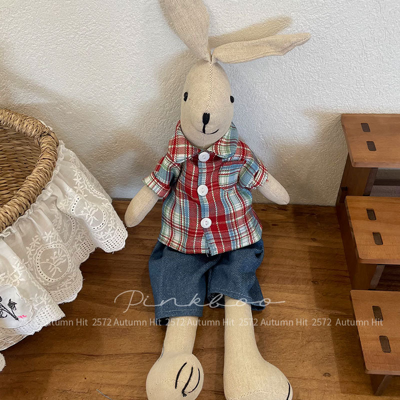 新款韩版秋季兔子玩偶布艺卡通童话儿童公仔可爱居家陪伴摆件配饰布艺复古兔子玩偶 格纹条纹装扮多款式 温馨可爱装饰送礼公仔详情5