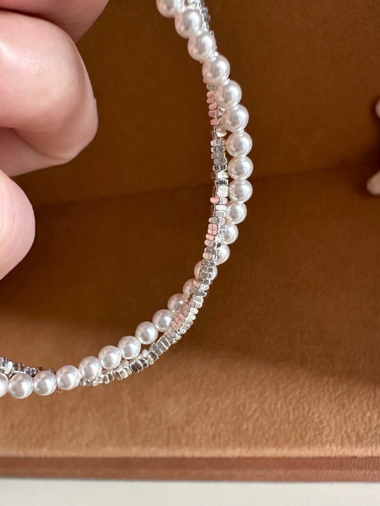 فالكسور الفضية في سوار اللؤلؤ في المياه العذبة الطبيعية، في شكل أزهار من الفضة النقية، تصمم هندسة النساء الراقية pic 7