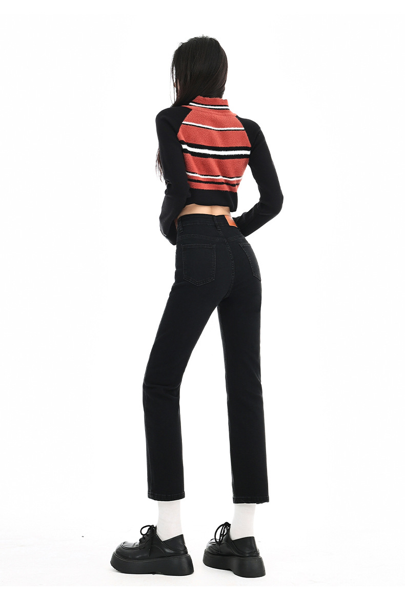 Blue-gray smoke tube jeans for women in spring 2025, petite slimming baguette pants, 9-inch straight leg pants pic 28