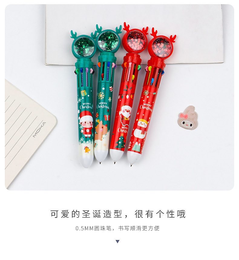 New Christmas card glitter Christmas reindeer snowman multi-color pen Creative planner pen 10-color press Ballpoint pen pic 10