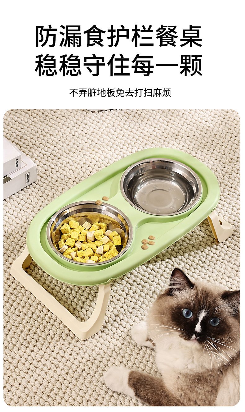 Кошачья миска из нержавеющей стали, миска для кошачьего корма, кошачья миска для кошачьего корма, защищающая шейный позвонок, сгибает обе чаши воды и питает одно pic 4