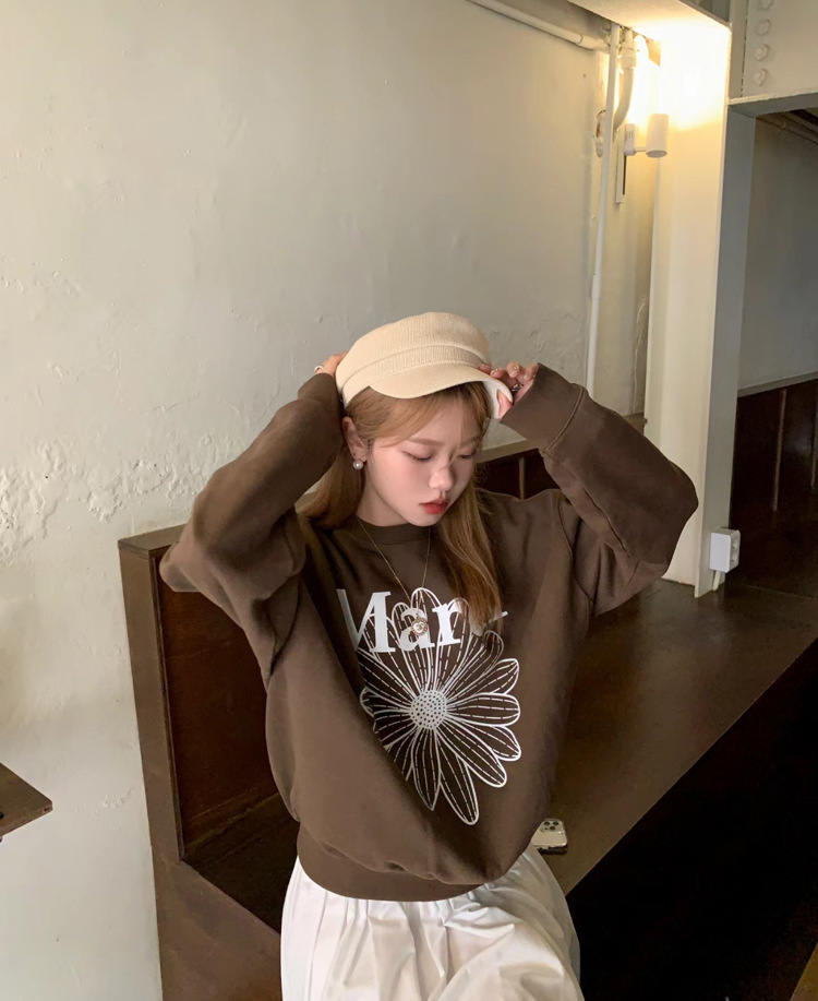 现货韩国潮牌Mardi卫衣女小雏菊24新款印花圆领上衣一件代发详情21