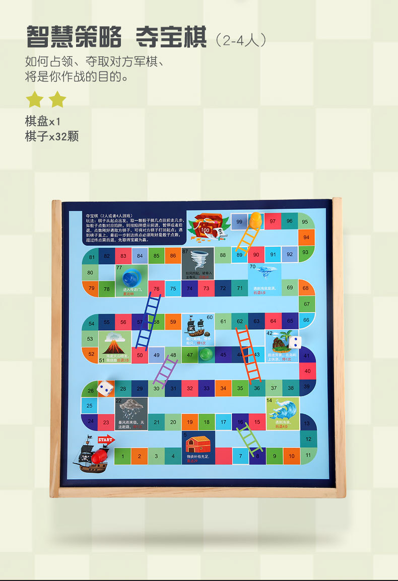 多合一跳棋飞行棋五子棋斗兽棋游戏多功能棋儿童学生木制玩具跳棋详情14