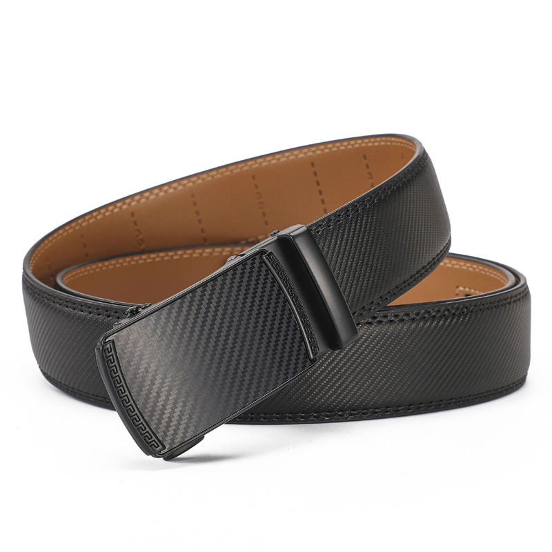 新款男士锌合金自动扣休闲商务腰带跨境热销二层牛皮皮带temu代发详情13