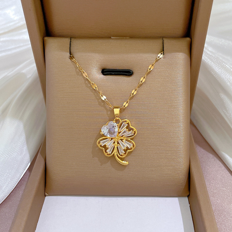 【钛钢】幸运项链女铜微镶真金电镀简洁Ins网红精致锁骨链脖链详情22