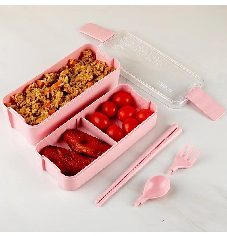 Japanese-style double-layer lunch box with tableware, large-capacity InS-style fresh-keeping box, portable lunch box, can be labeled for cross-border consignment pic 2