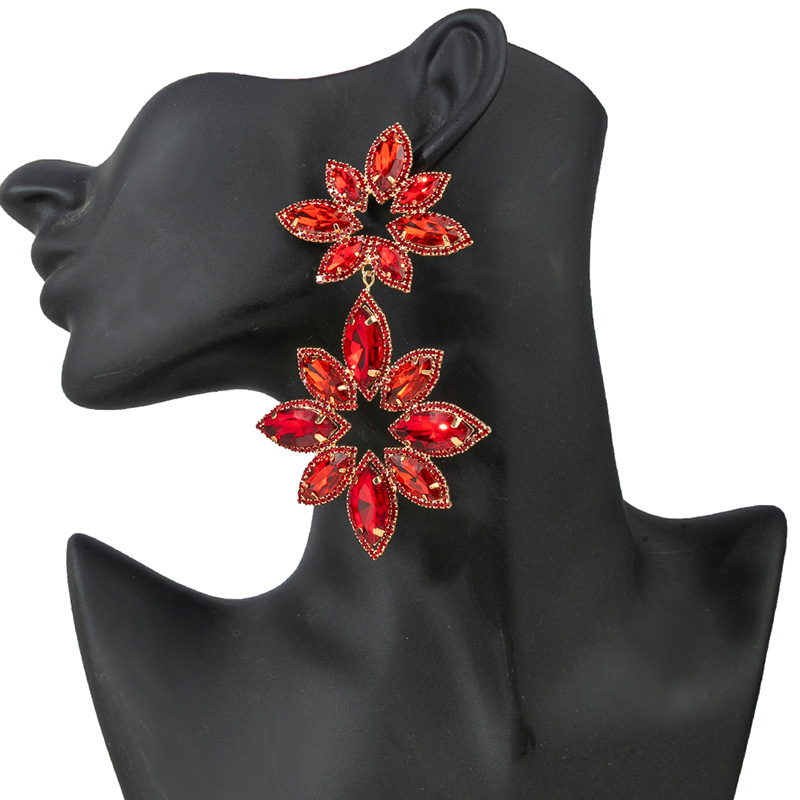 欧美跨境时尚夸张花朵形耳环多彩创意性感潮流镶钻耳饰女Earring详情6