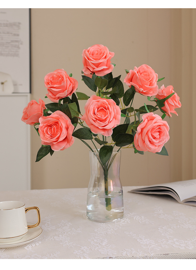 HuaYi domésticos falsa flor ornamental HunQing suministros novia la cabeza hay 9 gran emulación rosas de simulación cultural horticultura flores LiHe pic 21