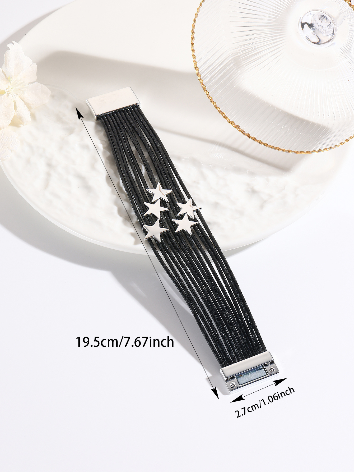 跨境欧美多层皮条手链设计女皮革手镯创意五角星配件磁吸手绳批发详情9