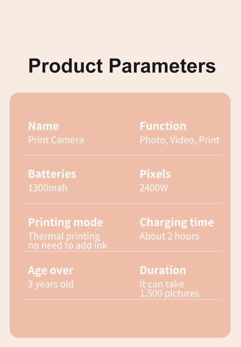跨境新款儿童拍立得打印相机高清双镜头可拍照录像玩具礼盒代发详情11