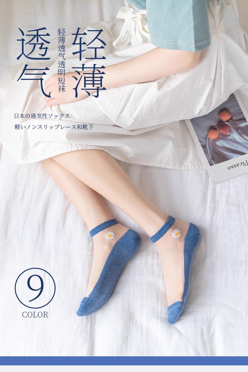 小雏菊袜子女短袜浅口ins潮袜夏季玻璃丝水晶丝袜隐形透气船袜女详情1