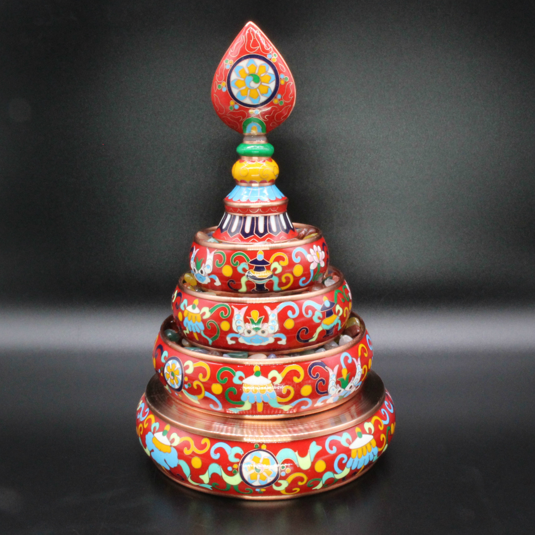 Jingtai blue manza, Buddhist offering utensils and ritual implements, plain copper filigree, low-temperature enamel manda plate, Mancha Luo belt tray pic 12