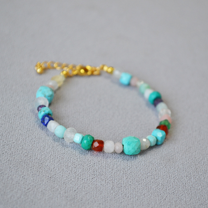 法式小众设计文艺复古时尚简约彩色真石串珠叠带个性气质细手链女详情7