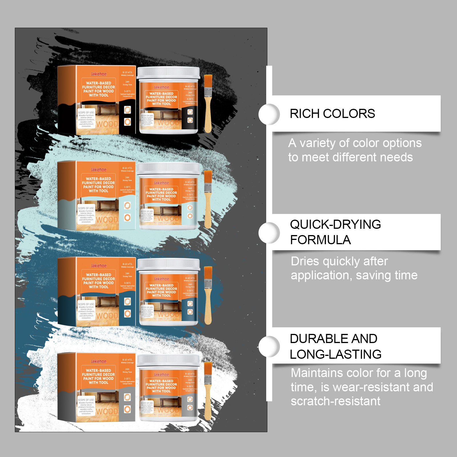 JAKEHOE水性木材家具装饰漆 木门家具门窗翻新改色彩色水性木器漆详情15