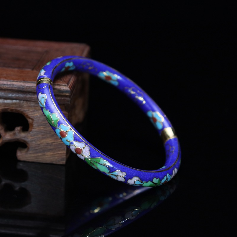 Beijing Cloisonne vintage collectibles, classical ethnic style copper body cloisonne enamel jewelry open bracelet pic 16