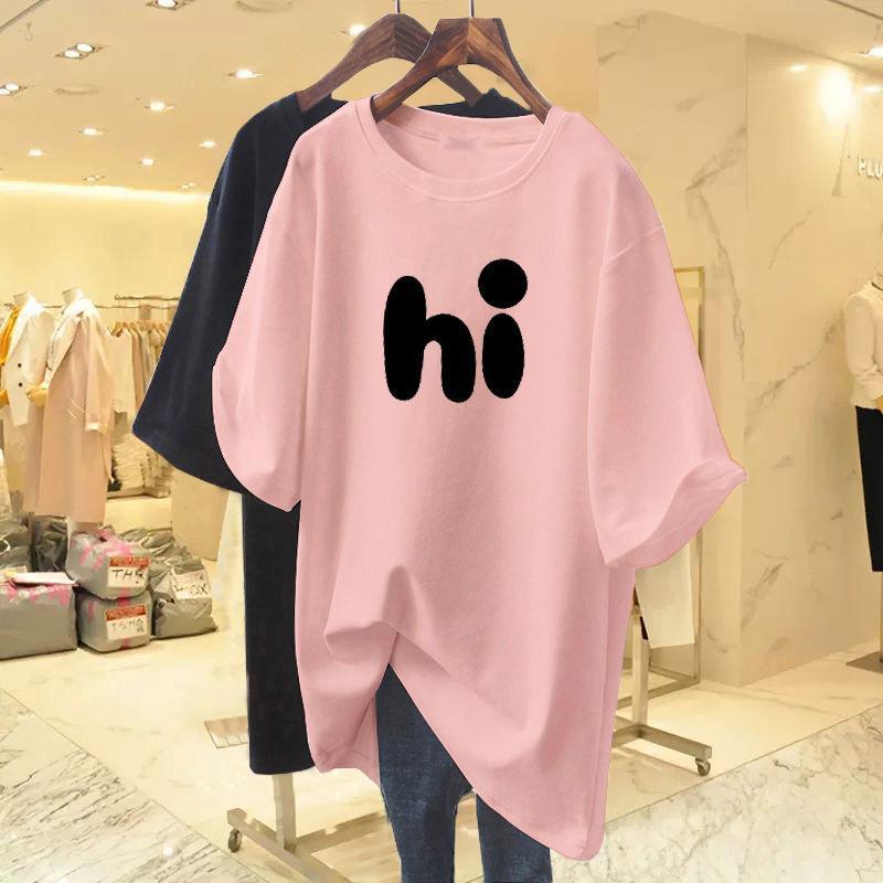 A new mid-length, loose and slimming American-style casual top for women in summer, weighing 300 pounds, made of pure cotton pic 7