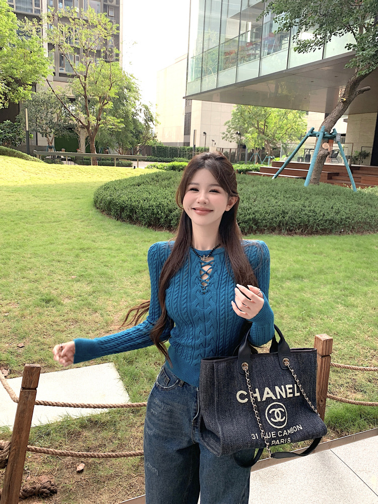 白色圆领镂空针织衫女秋冬修身长袖麻花毛衣打底内搭辣妹紧身上衣详情32