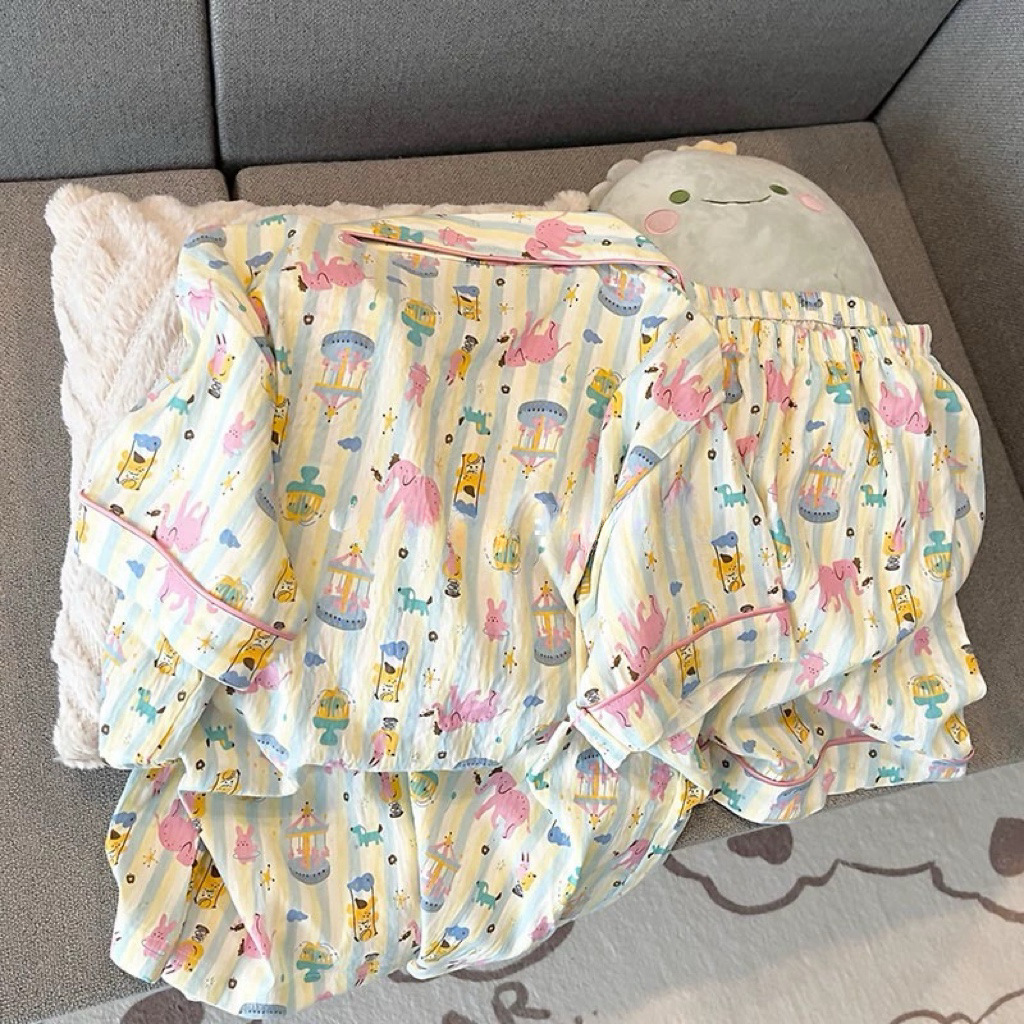 Pajama Women Summer Cloud Cotton 2024 New Style sweet and cute cardigan casual short-sleeved and short-shorts home wear set pic 48