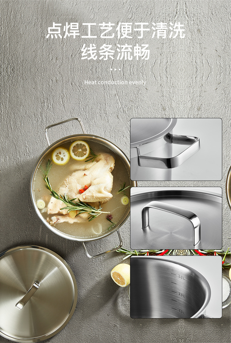 Factory direct sales 304 stainless steel soup pot, thickened uncoated steaming soup pot, large boiling pot, induction cooker pot, high-quality kitchenware pic 6