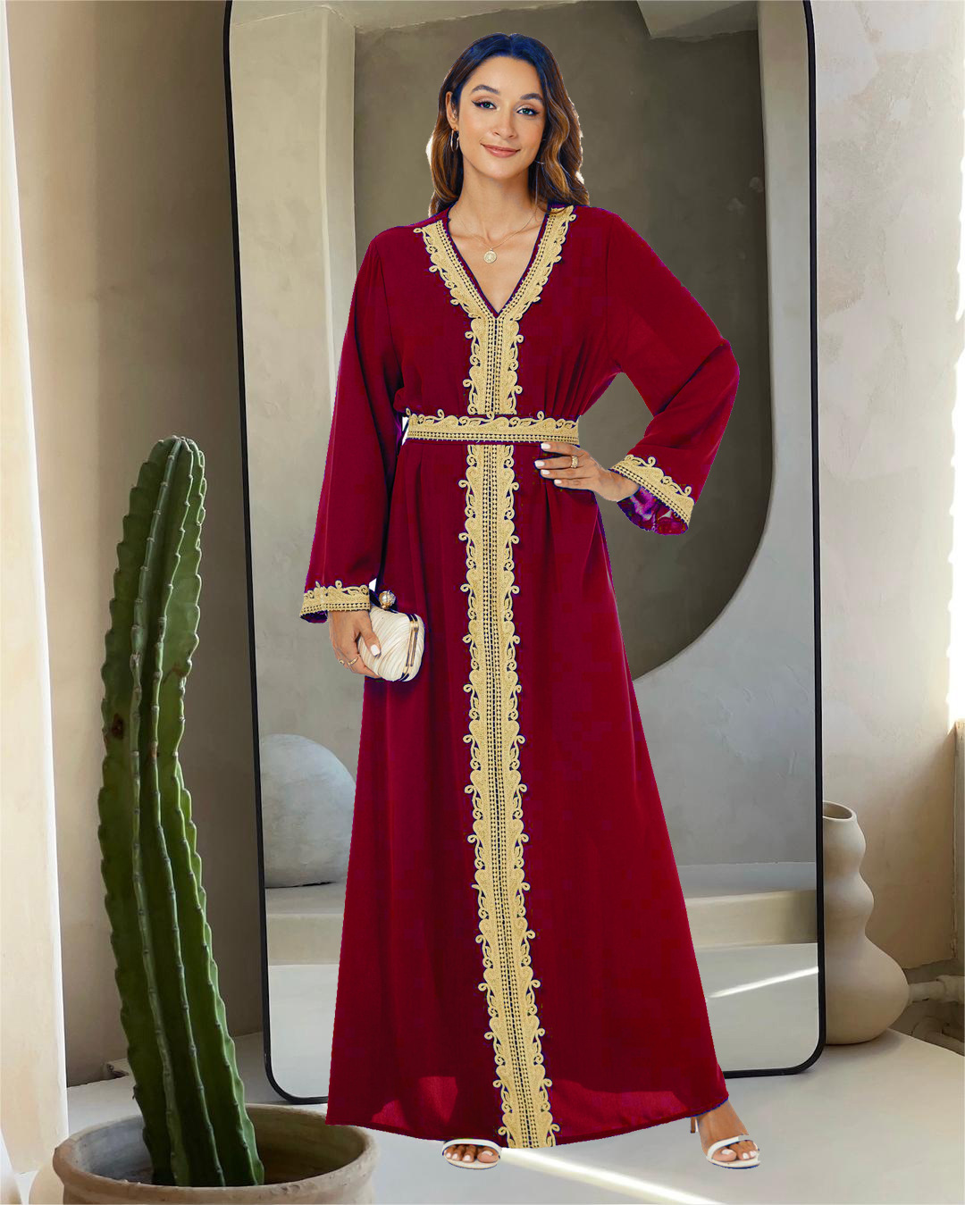 中东欧美阿拉伯女装连衣裙长裙优雅abaya 迪拜长袍沙特旅游穿搭详情13