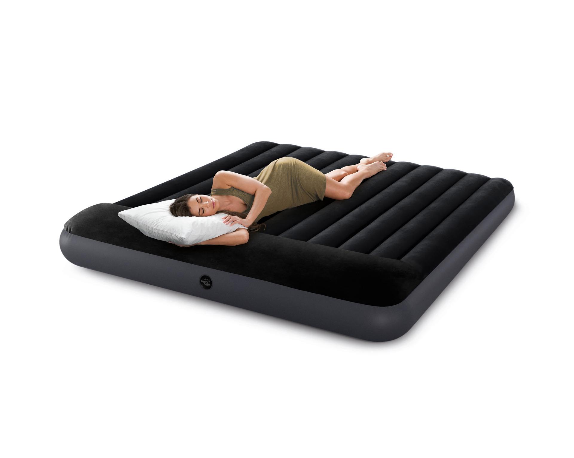 INTEX black and white built-in pillow single-layer single-person line pull-out air bed, portable for home and outdoor use, easy folding for midday rest, plush inflatable bed, comfortable for outdoor camping, thickened, durable and high-end pic 14
