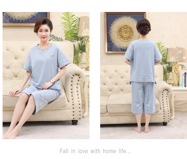 Middle-aged and elderly women wear summer short-sleeved, thin cotton clothes. Middle-aged women wear summer round-neck home clothes. Grandmothers and the elderly pic 64
