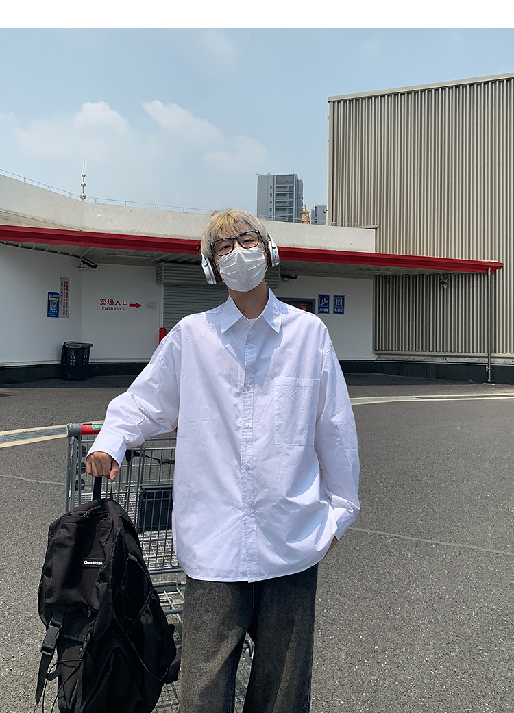 简恒薄款纯棉纯色衬衫男士长袖宽松防晒外套秋季痞帅日系休闲衬衣 pic 25