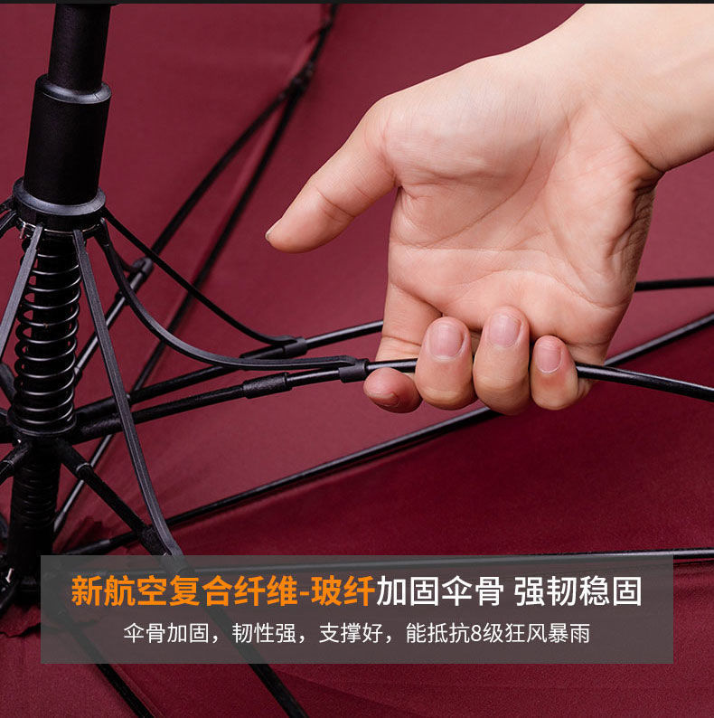 V系々雨伞长柄伞双人大号自动伞超大直把双层伞高档商务伞抗风高详情10