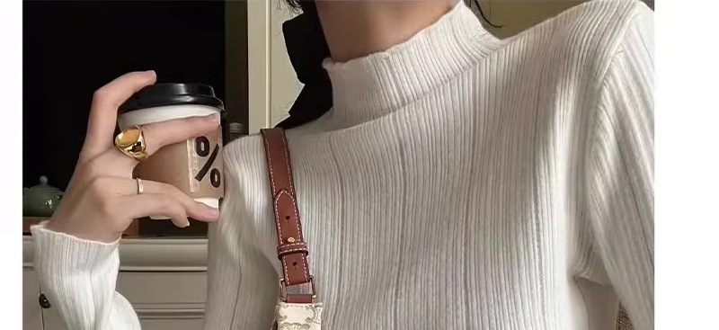 A light purple semi-high neck slim-fit innerwear with a knitted sweater for women in the spring of 2026 is a stylish and unique thin base layer pic 13