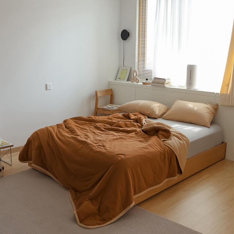 Simple Japanese Muji soft knitted cotton Tianzhu cotton quality two-color summer cool quilt, machine washable, water-washable air-conditioned quilt pic 14