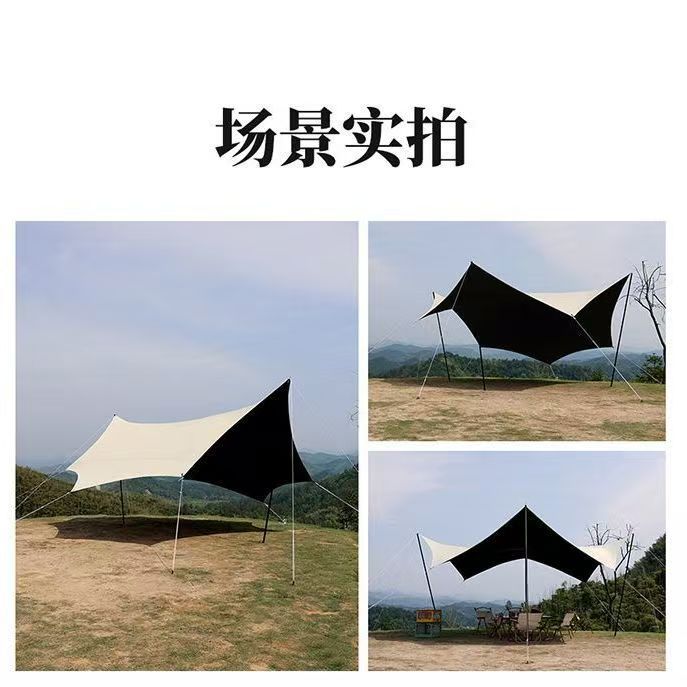 天幕帐篷户外加厚黑胶防晒遮阳棚便携式蝶形六角野营露营用品装备详情3