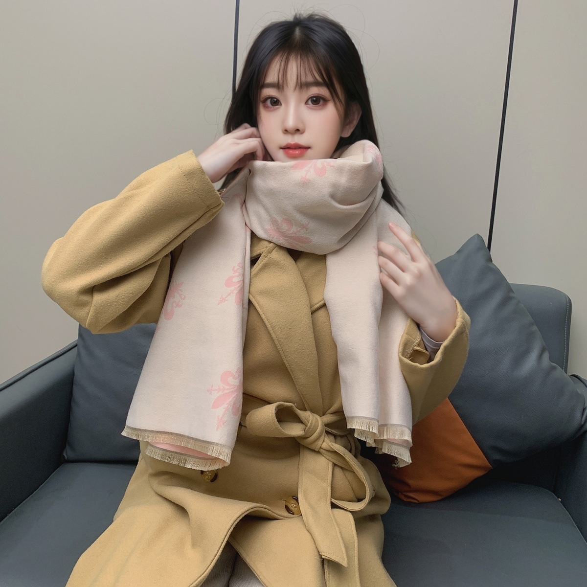 围巾女冬季欧美风格佛罗伦萨鸢尾花披肩加厚百搭双面保暖围脖保暖详情39