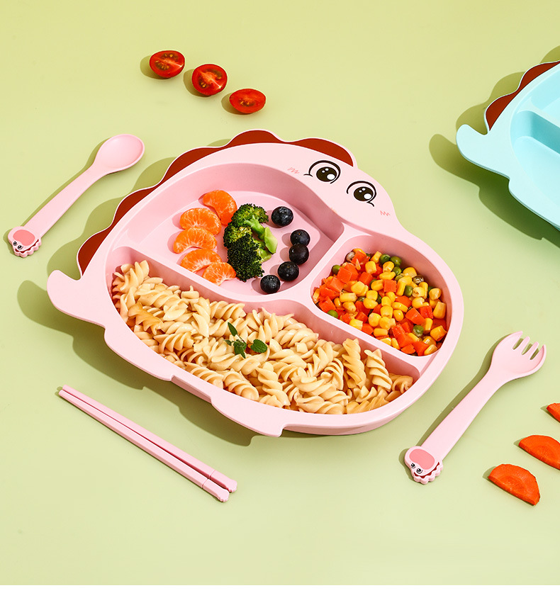 跨境儿童餐盘卡通分格竹纤维餐具幼儿园家用宝宝吃饭辅食分隔盘子详情14